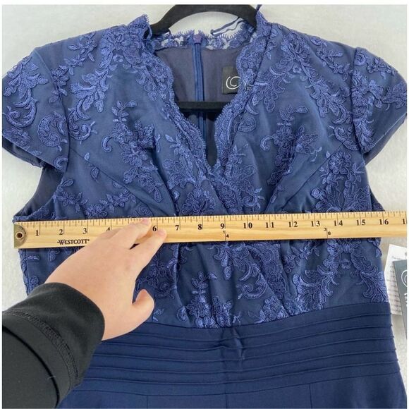 Alex Evenings Womens Size 6 Sequin Lace Formal Gown Dark Navy Blue Blouson Style - Picture 7 of 10